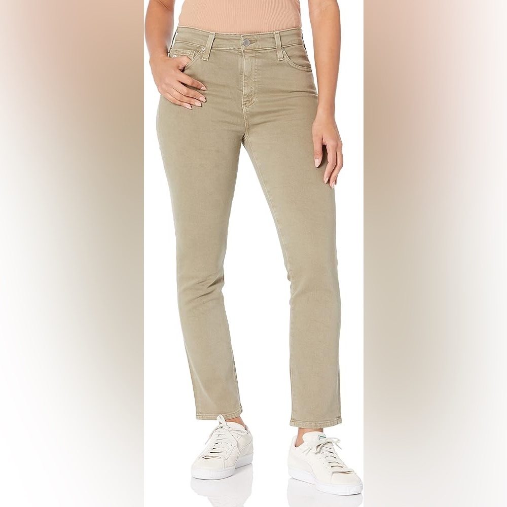AG Adriano Goldschmied Women's Beige Straight Leg Jeans